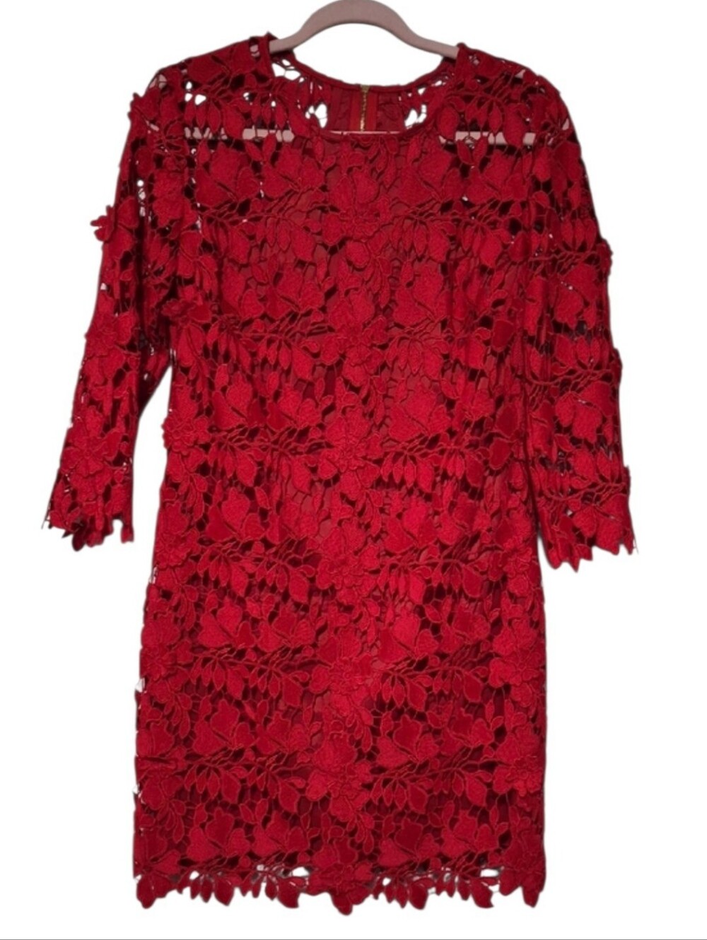 Trina Turk Red Floral Lace Sheath Cocktail Dress Size 4 Lined